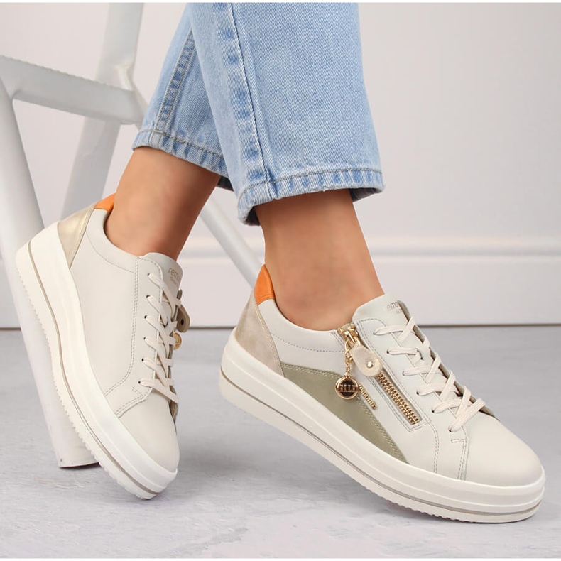 Kožne udobne ženske sportske cipele, bež Remonte D1C01-81