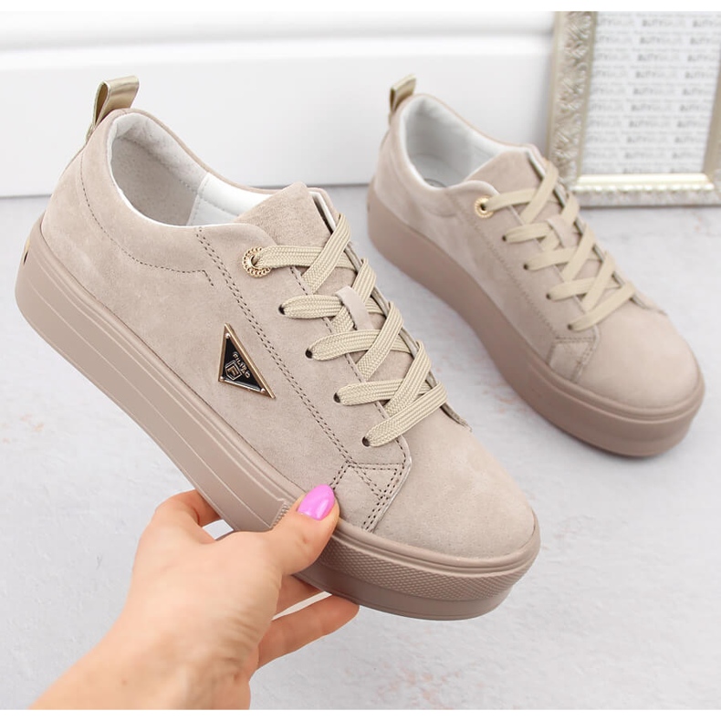 Ženske bež kožne antilop cipele na platformu Filippo DP3533