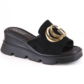 Ženske antilop papuče na klin, crne, Vinceza 58295 crna