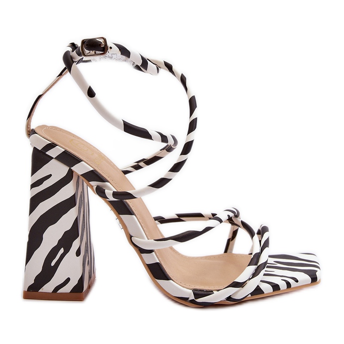 Moderne bijele i crne sandale na visoku petu Josette bijela