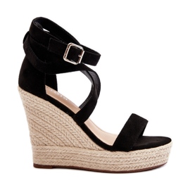 Sandale na klin s pletenicom, Black Salthe crna