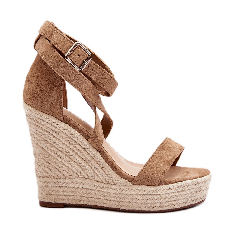 Sandale na klin s pletenicom, smeđi Salthe bež