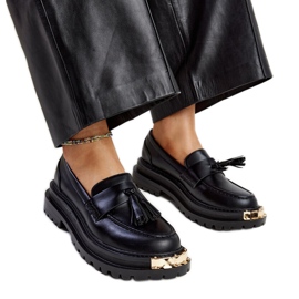 Crne masivne mokasine sa zlatnim umetcima Tuga crna