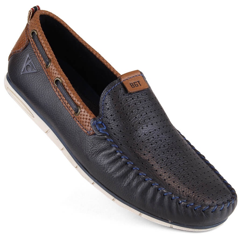Kožne muške cipele, slip-on mokasine, tamnoplavi Bugatti NN153339 plava