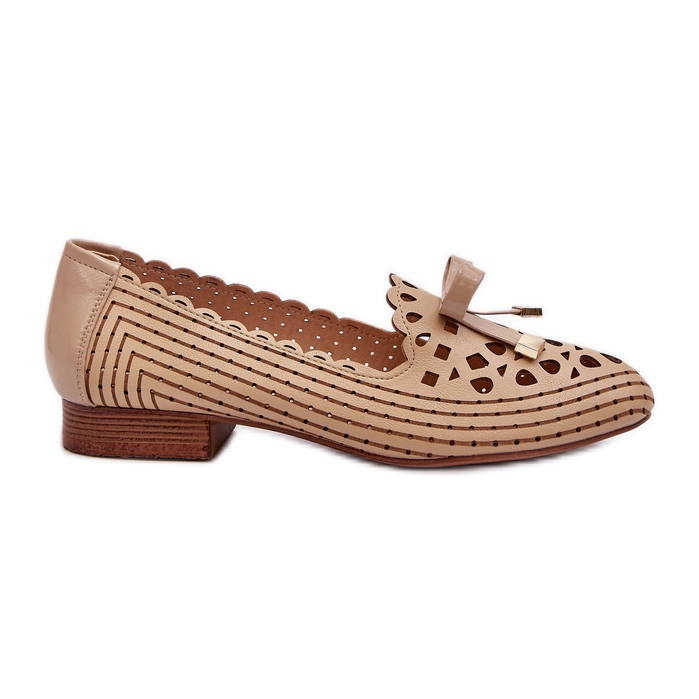 Jezzi Bež ženske ažur balerinke s mašnom Nestavia