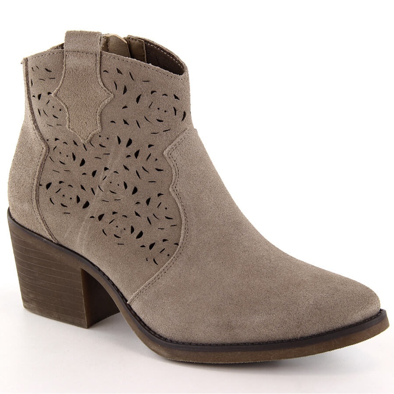 Ženske ažur kožne kaubojske čizme, bež S.Barski