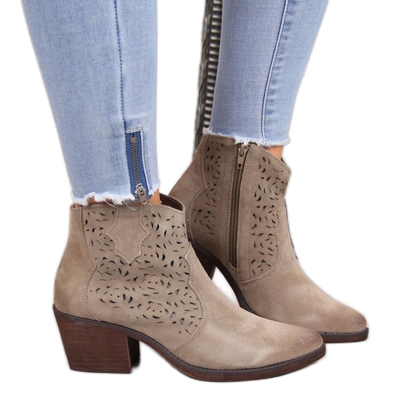 Ažurirane kožne kaubojske čizme S.Barski W OLI32C, bež