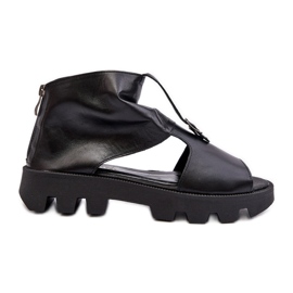 Zazoo 999 Ženske kožne sandale s patentnim zatvaračem, crne crna