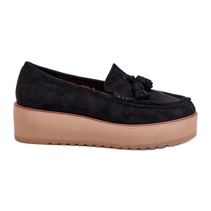 Ženske mokasine na platformu s resama, crne Mialani crno