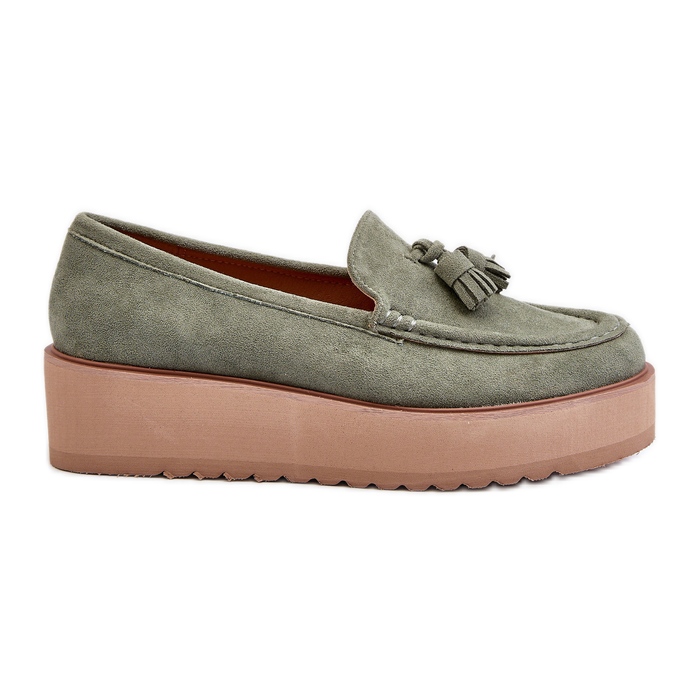 Ženske mokasine na platformu s resama, zelene Mialani zelena