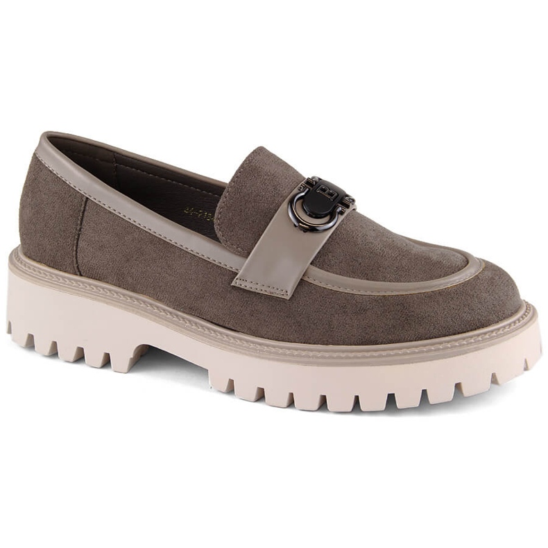 Ženske cipele od brušene kože, mokasine na visoku petu i platformu, smeđe Potocki YQ21342 smeđa