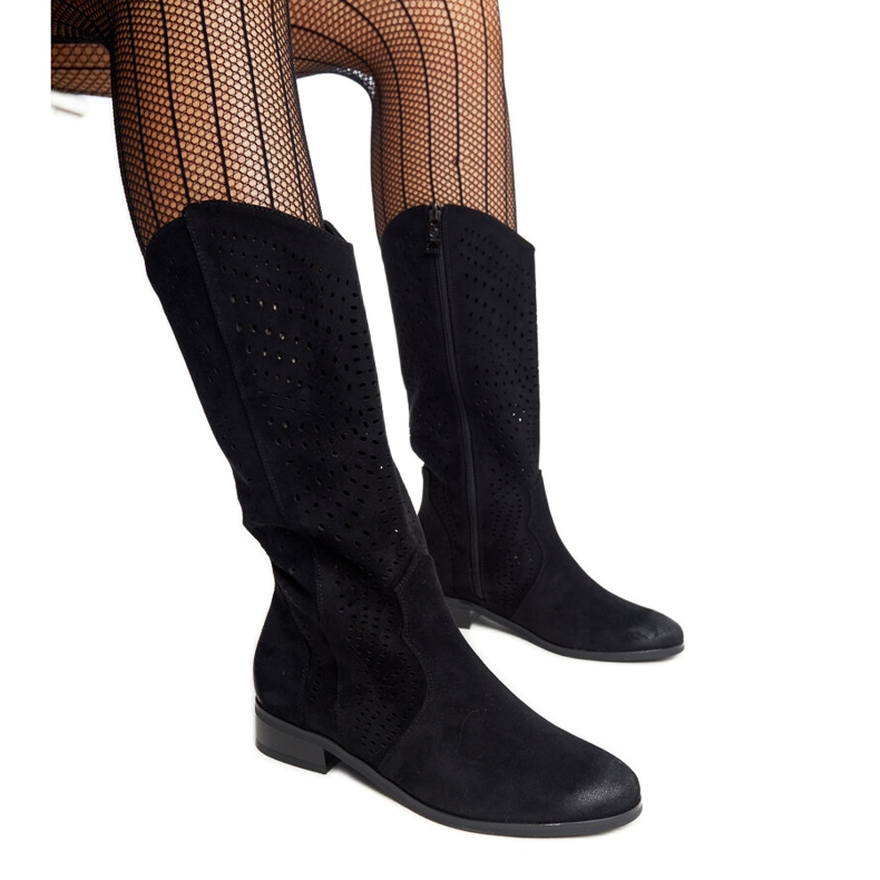 Crne ažurne kožne čizme Vinceza crno