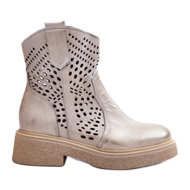 Zazoo 3470 ženske kožne gležnjače na ravnu petu, ažur, brušeno zlato zlatni