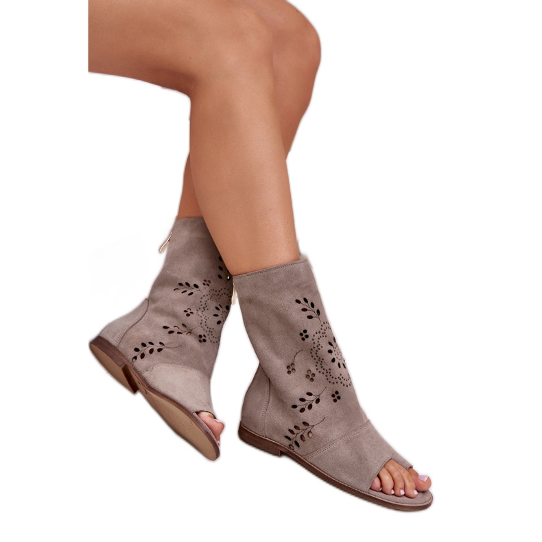 Zazoo 3437 Ženske sandale od brušene kože s gornjim zatvaračem, bež