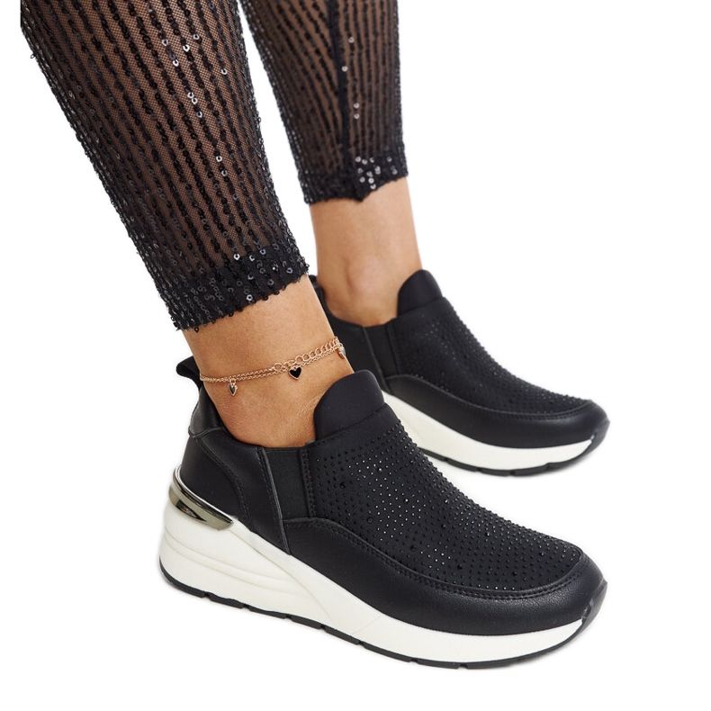 Ashleey crne wedge tenisice sa kamenčićima crno