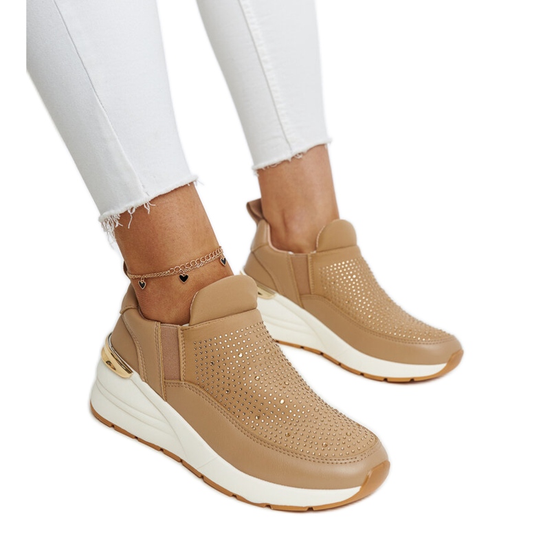 Ashleey smeđe tenisice na klin sa kamenčićima smeđa