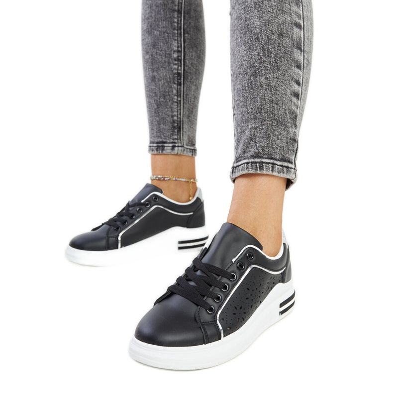 Crne ažur tenisice sa Zorka šljokicama crno