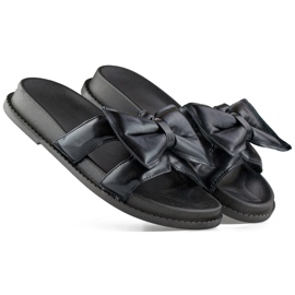 Crne ženske papuče sa mašnom od eko kože crna