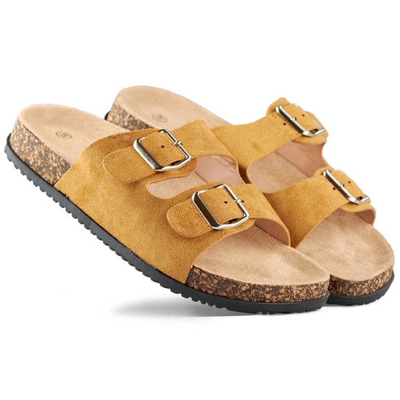 Ženske karamel papuče sa dvije kopče smeđa