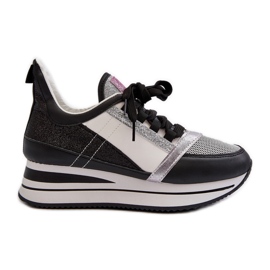 Ženske tenisice na tanku i platformu sa svjetlucavim crnim rafanijem crno