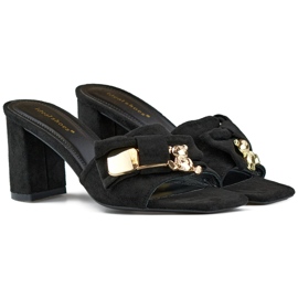 Crne japanke na visoku petu s mašnom, japanke s medvjedićem crna