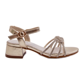 Djevojačke sandale na nisku petu sa cirkonima, zlatne Ollne zlatni