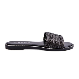 Ženske sandale s pletenim ravnim potpeticama, crne boje crna