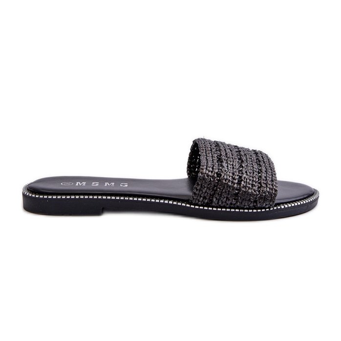 Ženske sandale s pletenim ravnim potpeticama, crne boje crno