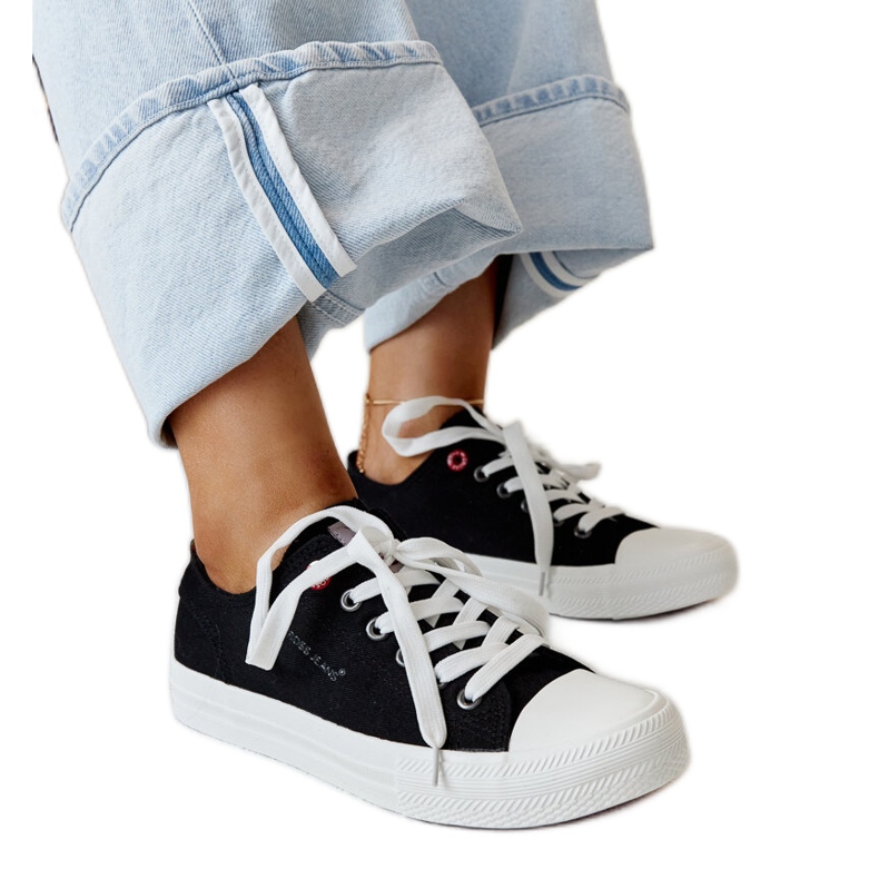 Crne ženske Cross Jeans tenisice od tkanine crno