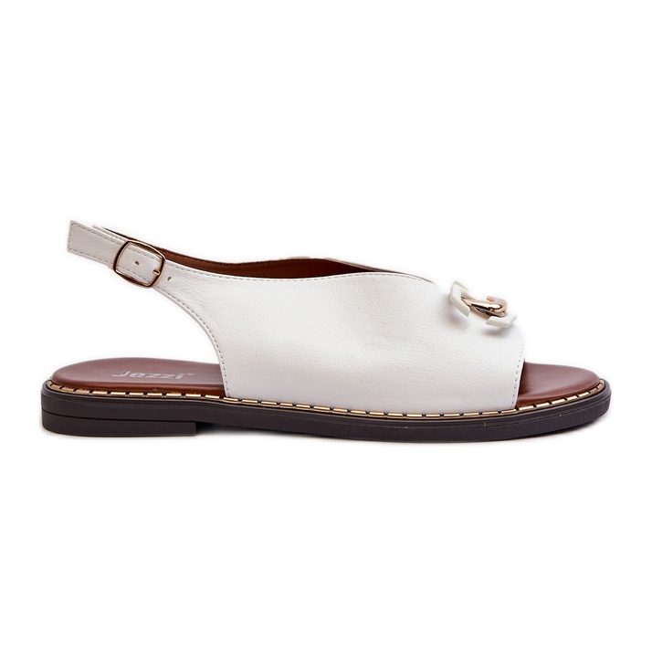 Ženske sandale na ravnu petu s ukrasom, bijele Loraeleh bijela