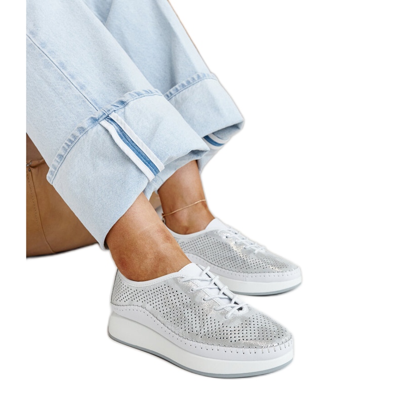 Srebrne kožne tenisice na platformi Amana srebro