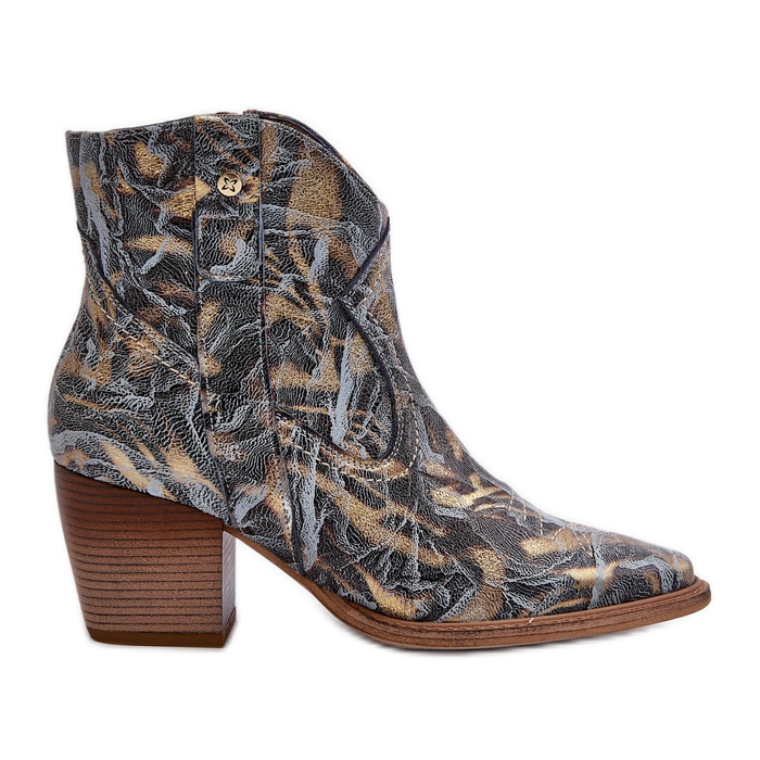 Ženske kožne kaubojske čizme na visoku petu Maciejka 05776-13 Plave plava