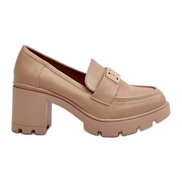 Bež Ranunca ženske cipele s debelom petom s ukrasom