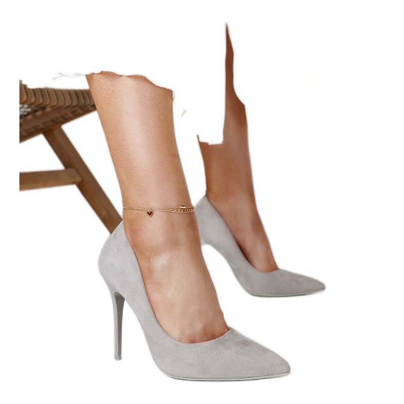 Sive štikle s kožnim umetkom Amedie siva