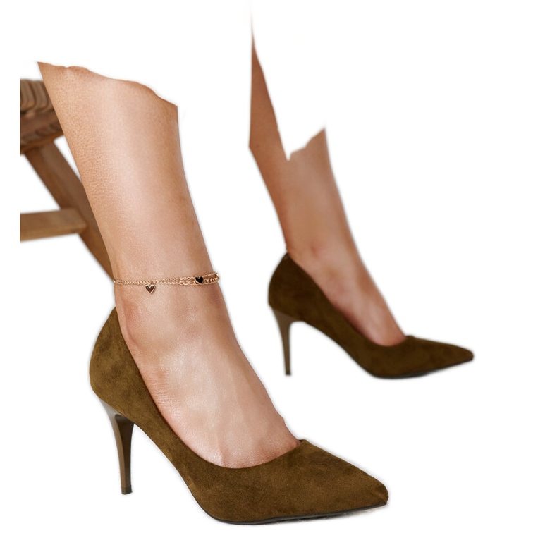 Tamnozelene štikle s kožnim umetkom Paume zelena