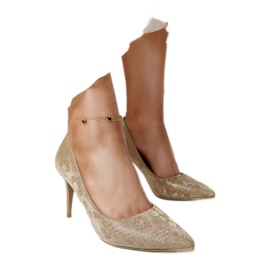 Zlatne sjajne štikle s kožnim uloškom zlatni