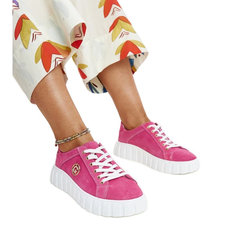 Tamno ružičaste kožne tenisice sa Stradone kamenčićima ružičasta