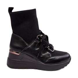 Ženske gležnjače na wedge s čarapom crne Helladina crna