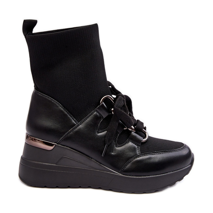 Ženske gležnjače na wedge s čarapom crne Helladina crno