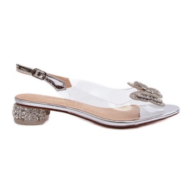 S.Barski Prozirne sandale na nisku petu s leptirom, ružičasto srebrne D&amp;A MR38-388 srebro