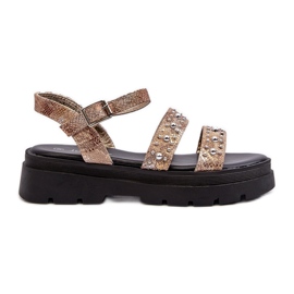 Ženske ukrašene sandale od eko kože zlatno-bež Arcida
