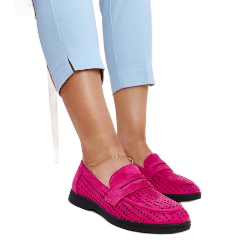 Vinceza tamnoružičaste mokasine od brušene kože ružičasta