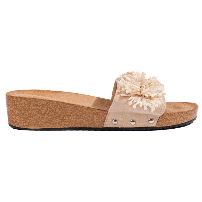 Ženske bež antilop papuče sa cvjetićima