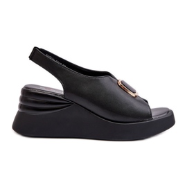 Kožne ženske sandale na tanku s ukrasom, crne Salvania crna