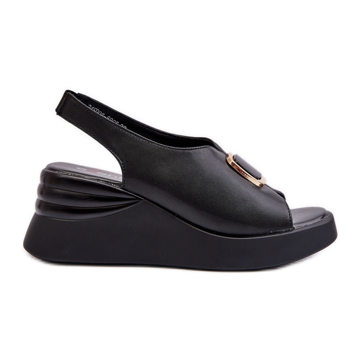 Kožne ženske sandale na tanku s ukrasom, crne Salvania crno