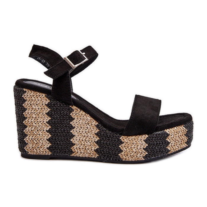Ženske sandale na klin s pletenicom, crne Reviale crno