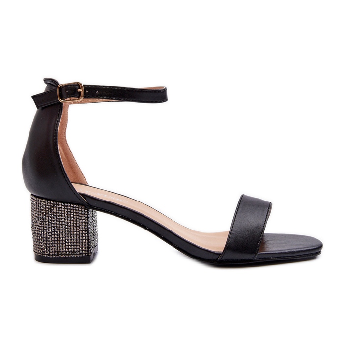 Ženske sandale od eko kože sa ukrašenom visokom petom, crne boje Wiatalia crno