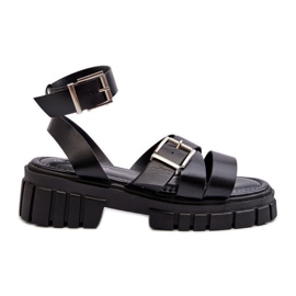 Ženske sandale s remenčićima od eko kože crne Eladire crna