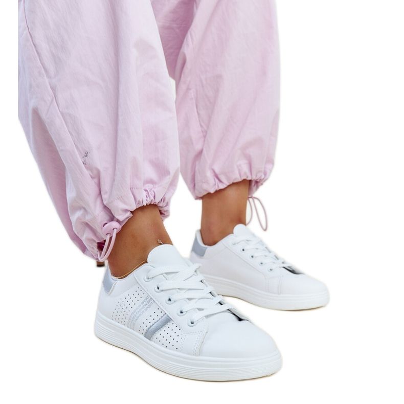 Bijelo srebrne eko kožne tenisice marke Berdine bijela