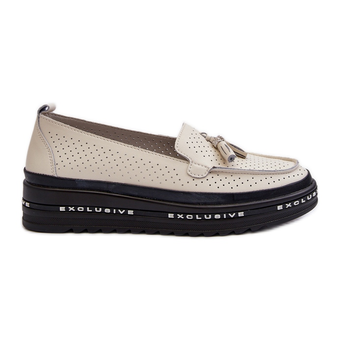 Ženske kožne mokasine na platformu Bež Assetnima